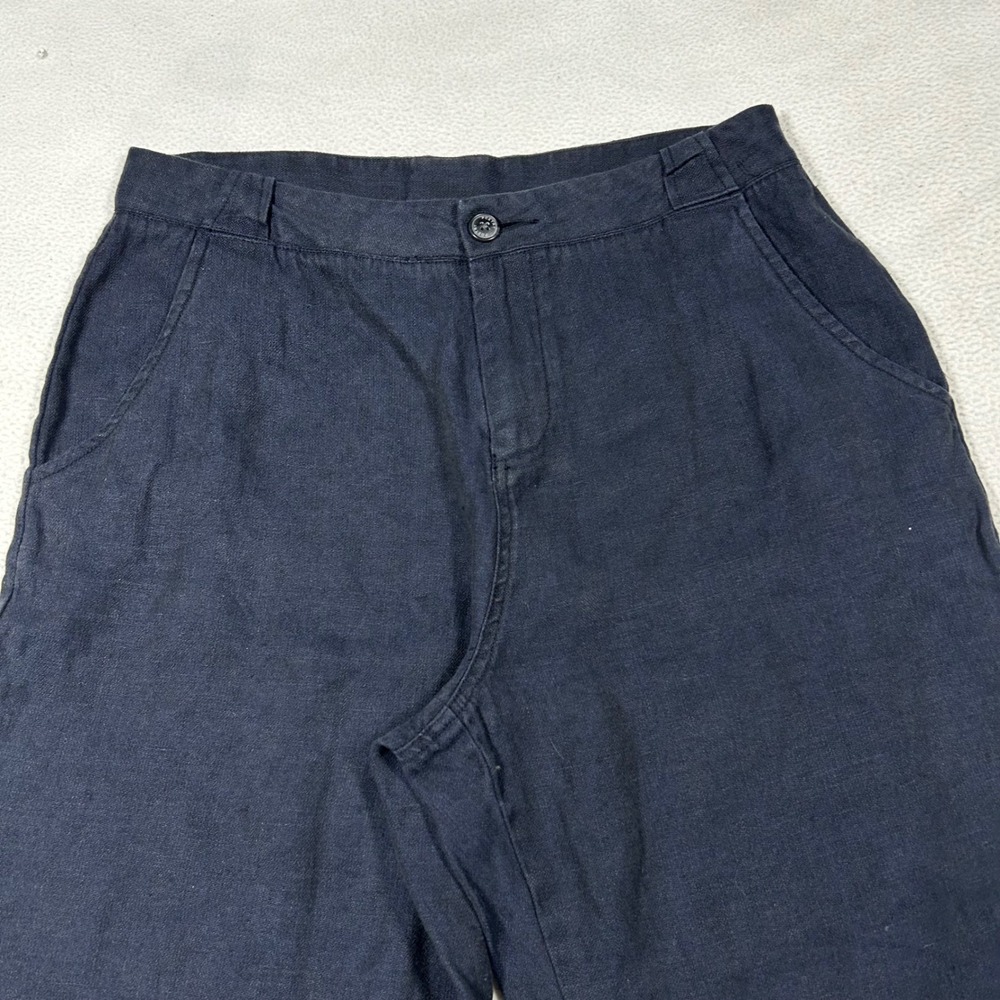 Poetry Linen Trousers Women Size 10 Navy Blue Tapered High Rise Pants VX25